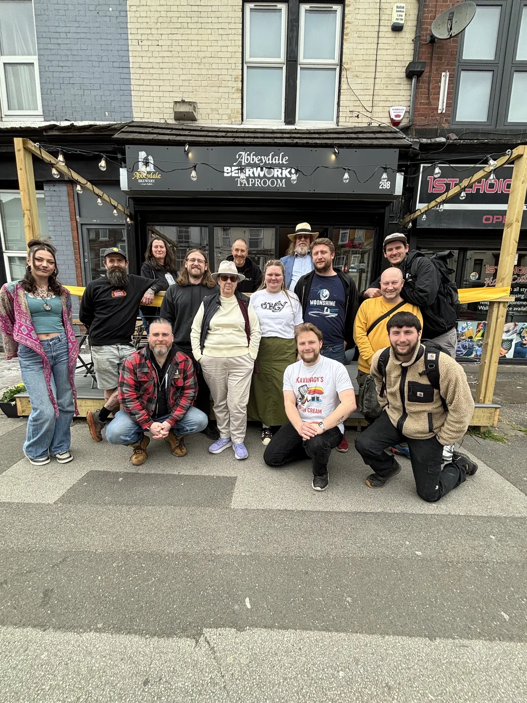 The Abbeydale Brewery team outside Abbeydale Beerworks, the brewery's new taproom on Abbeydale Road in Sheffield