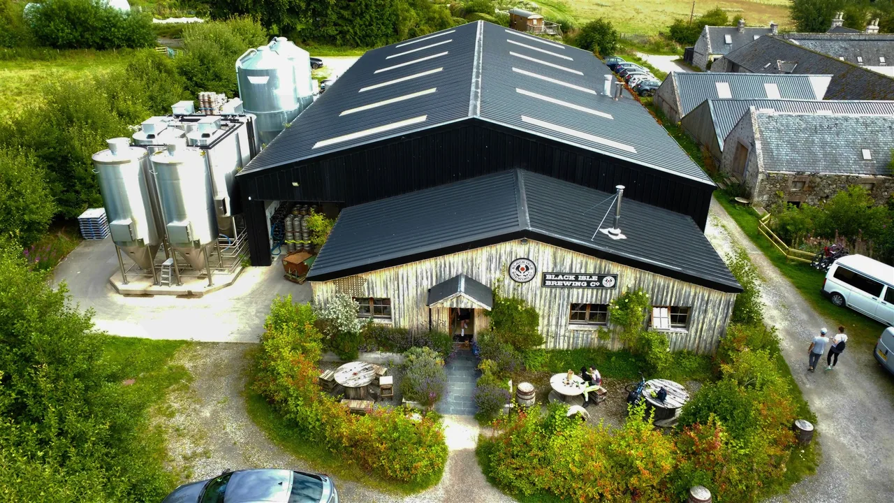 Black Isle Brewery and its fermenting tanks on the organic farm near Inverness